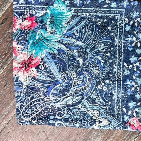 Christopher & Banks Pink and Blue Flower Boho Blouse with Mandarin Collar - Picture 6 of 15